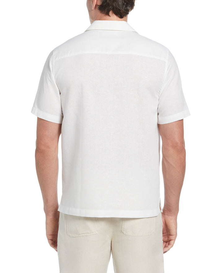 Big & Tall Linen-Blend Applique Panel Guayabera Shirt (Brilliant White) 