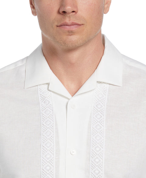 Big & Tall Linen-Blend Applique Panel Guayabera Shirt (Brilliant White) 