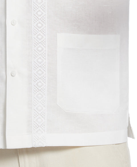 Big & Tall Linen-Blend Applique Panel Guayabera Shirt (Brilliant White) 