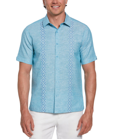 Linen Blend Argyle Embroidered Chambray Shirt (Barrier Reef) 