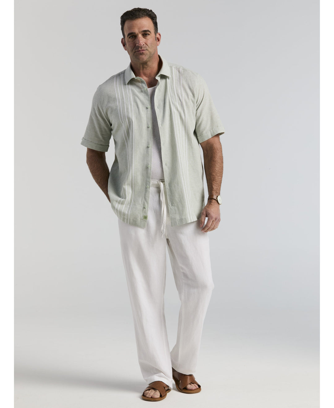 Big & Tall Linen-Blend Core Drawstring Pants-Pants-Cubavera