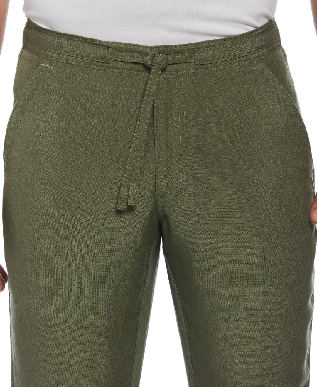 Linen Blend Drawstring Pant (Olivine) 