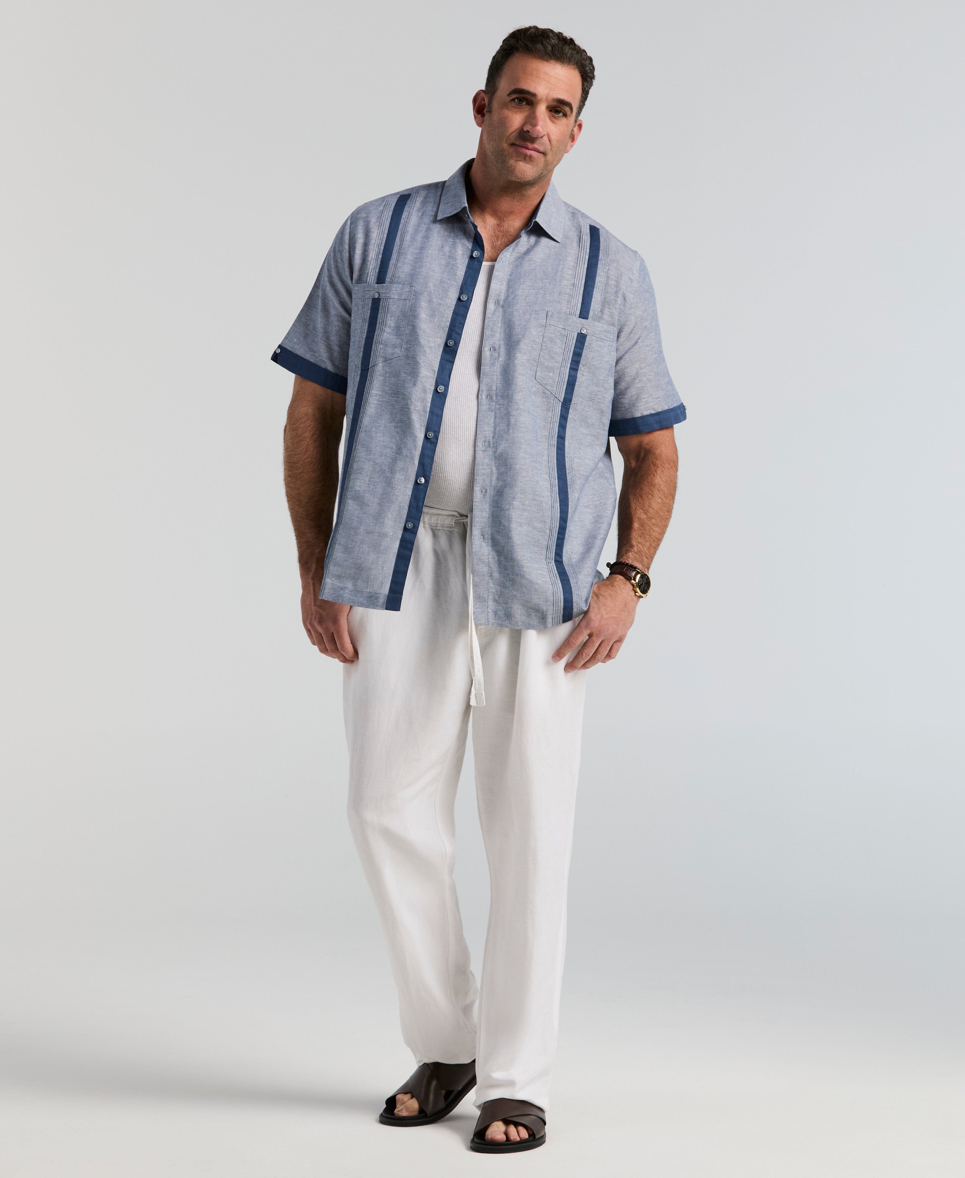 Big & Tall Linen Blend Cross Dye Guayabera Shirt – Cubavera