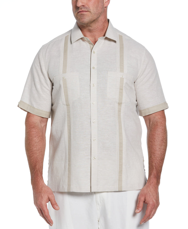 Big & Tall Linen Blend Cross Dye Guayabera Shirt (Silver Lining) 