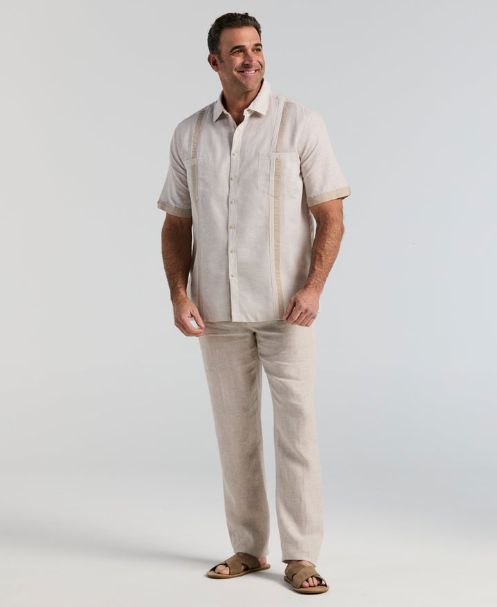 Big & Tall Linen Blend Cross Dye Guayabera Shirt (Silver Lining) 