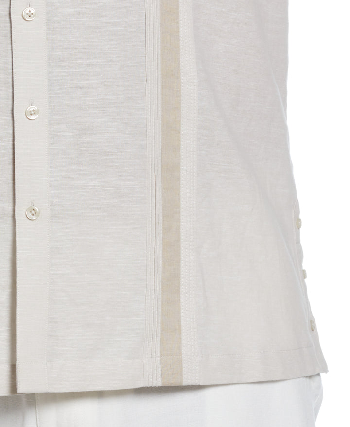 Big & Tall Linen Blend Cross Dye Guayabera Shirt (Silver Lining) 