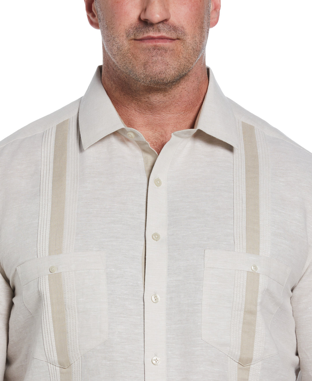 Big & Tall Linen Blend Cross Dye Guayabera Shirt (Silver Lining) 