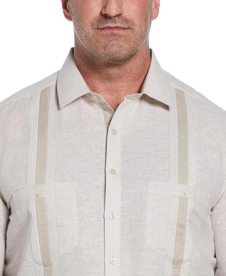 Big & Tall Linen Blend Cross Dye Guayabera Shirt (Silver Lining) 