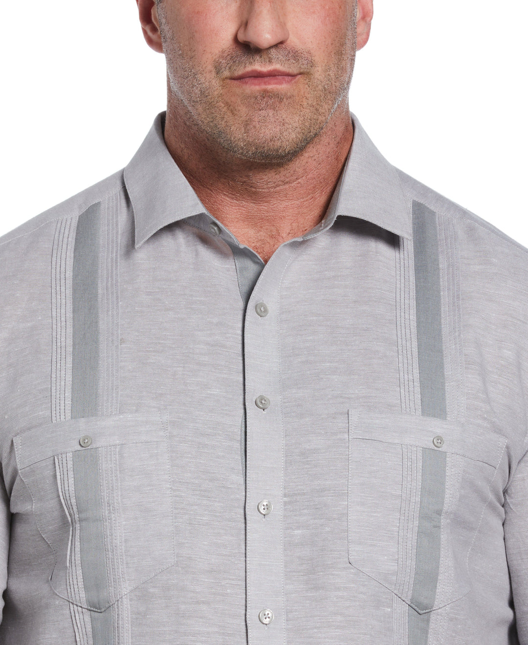 Big & Tall Linen Blend Cross Dye Guayabera Shirt (Sleet) 