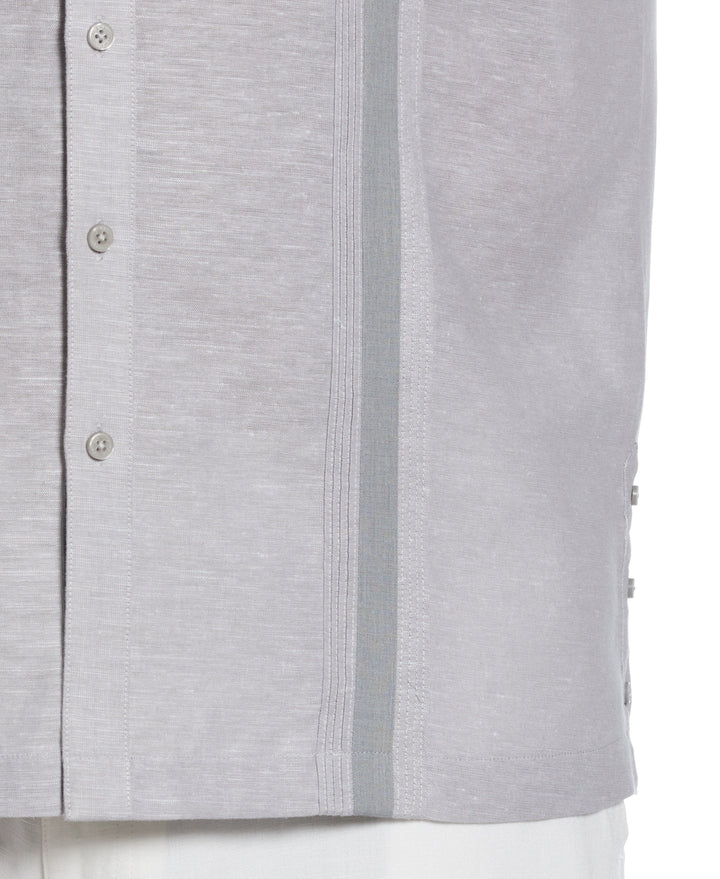 Big & Tall Linen Blend Cross Dye Guayabera Shirt (Sleet) 