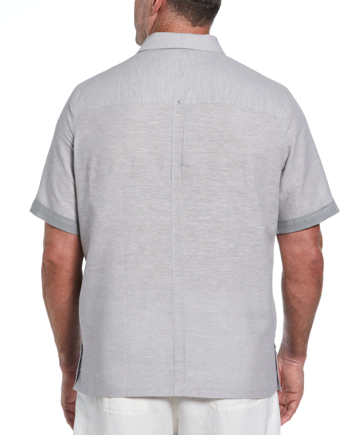 Big & Tall Linen Blend Cross Dye Guayabera Shirt (Sleet) 
