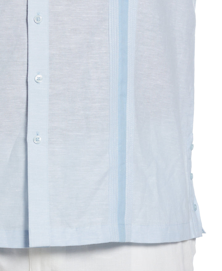 Big & Tall Linen Blend Cross Dye Guayabera Shirt (Cerulean) 