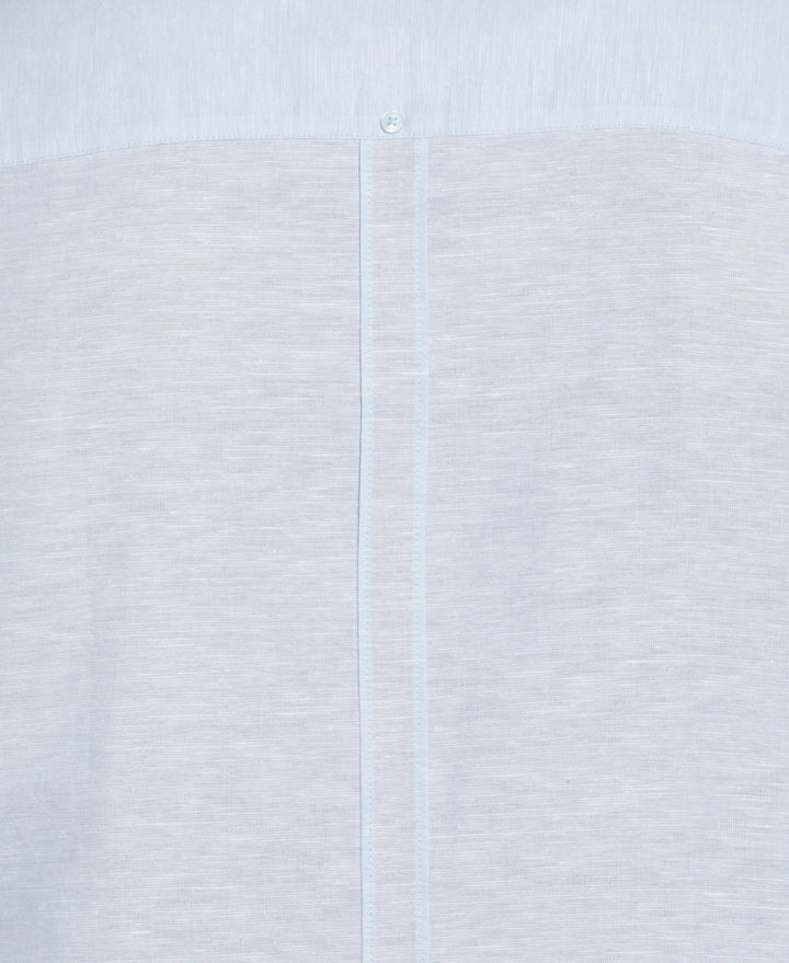 Big & Tall Linen Blend Cross Dye Guayabera Shirt (Cerulean) 