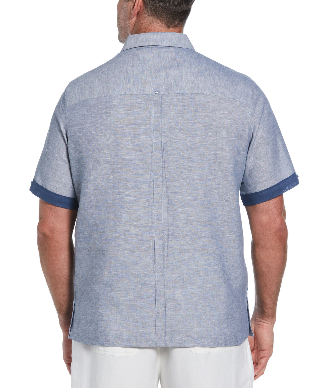 Big & Tall Linen Blend Guayabera Shirt (Ensign Blue) 