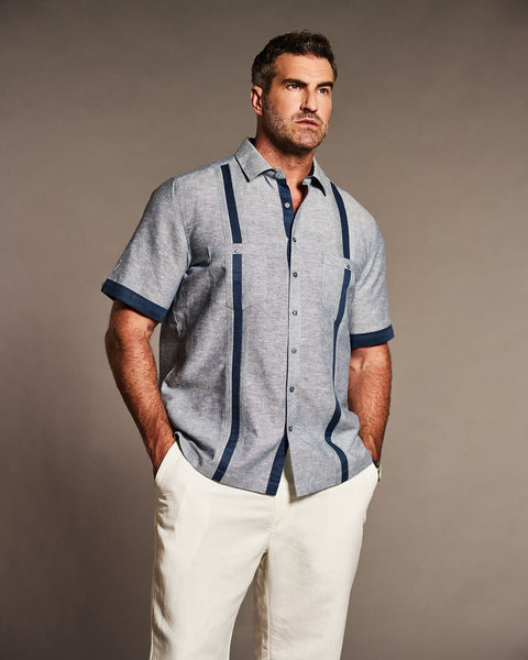 Big & Tall Linen Blend Cross Dye Guayabera Shirt-Guayaberas-Cubavera