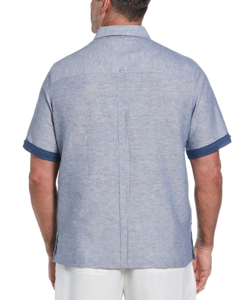 Big & Tall Linen Blend Cross Dye Guayabera Shirt (Ensign Blue) 