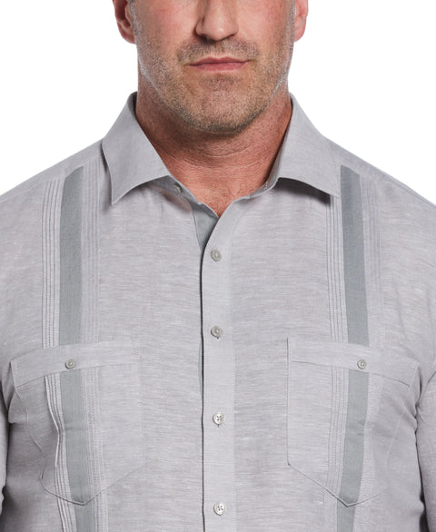 Big & Tall Linen Blend Cross Dye Guayabera Shirt (Sleet) 