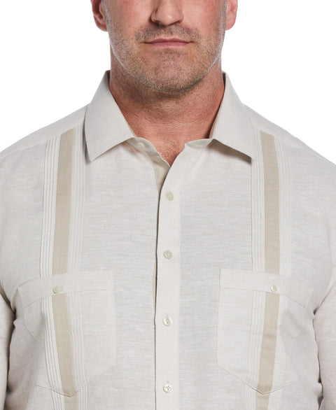 Big & Tall Linen Blend Cross Dye Guayabera Shirt (Silver Lining) 