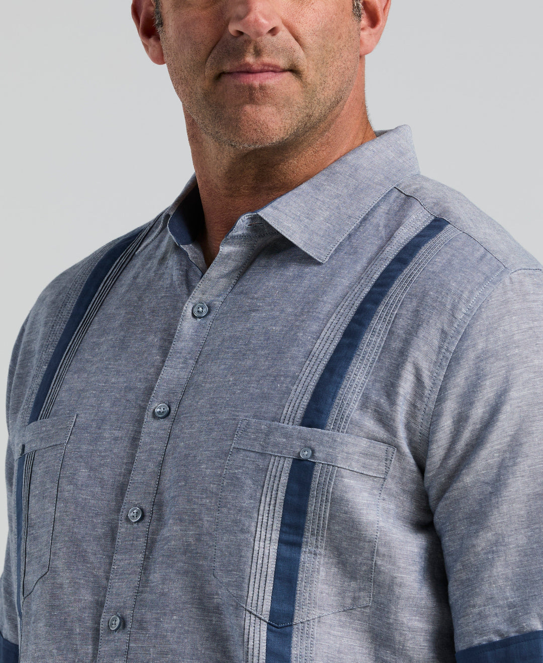 Big & Tall Linen Blend Guayabera Shirt (Ensign Blue) 