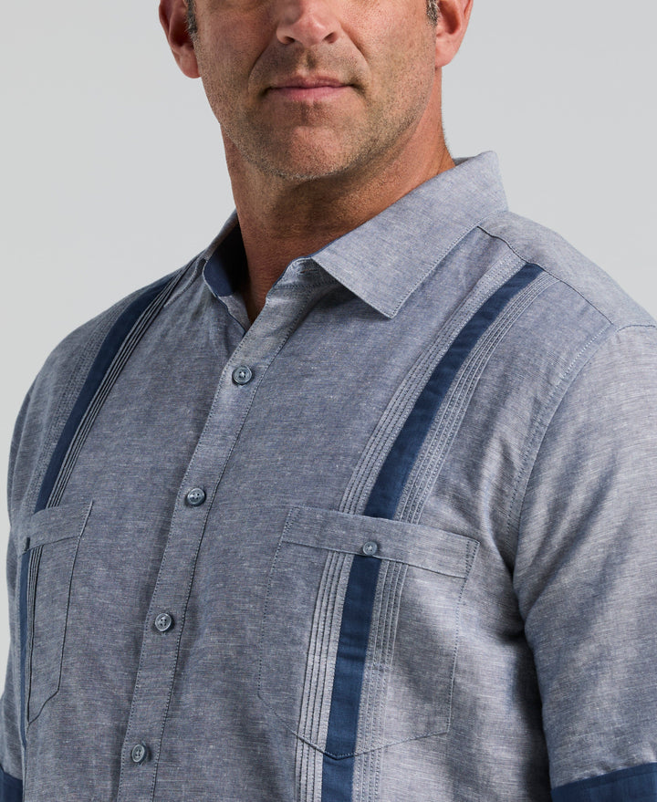 Big & Tall Linen Blend Guayabera Shirt (Ensign Blue) 