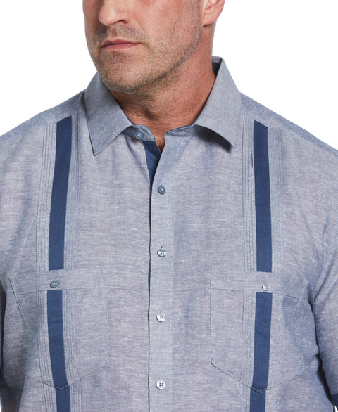 Big & Tall Linen Blend Cross Dye Guayabera Shirt (Ensign Blue) 