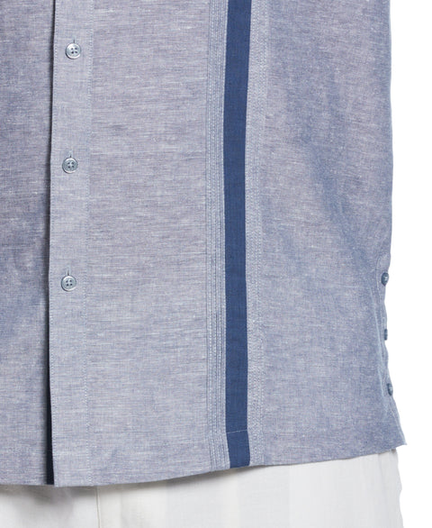 Big & Tall Linen Blend Cross Dye Guayabera Shirt (Ensign Blue) 