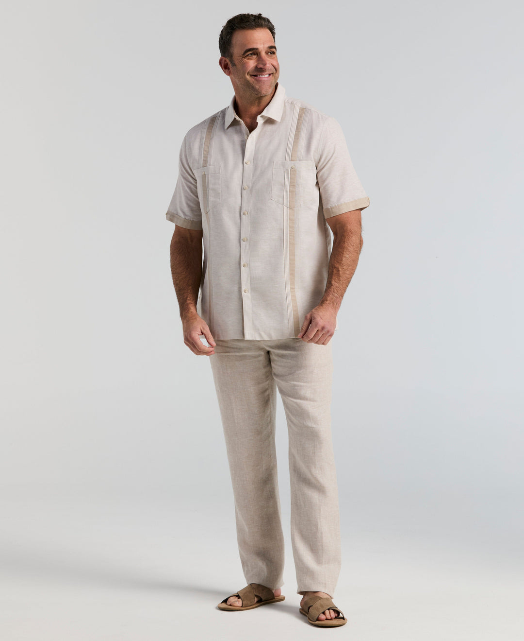 Big & Tall Linen Blend Cross Dye Guayabera Shirt (Silver Lining) 