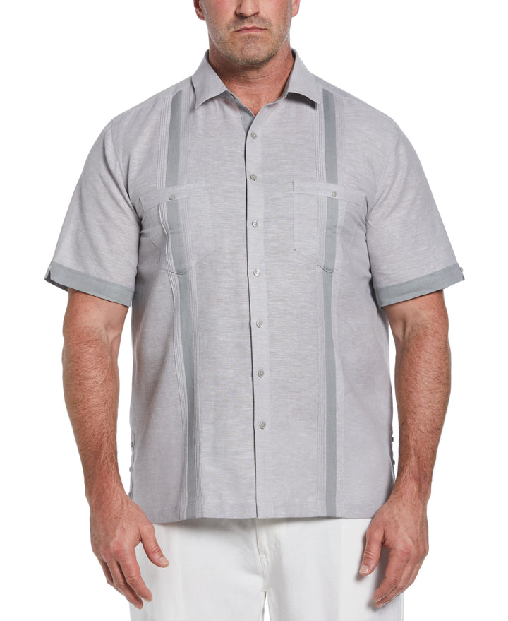Big & Tall Linen Blend Cross Dye Guayabera Shirt (Sleet) 