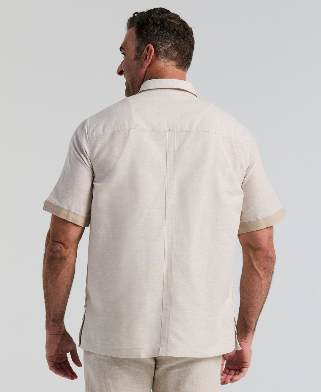 Big & Tall Linen Blend Cross Dye Guayabera Shirt (Silver Lining) 