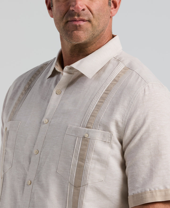 Big & Tall Linen Blend Cross Dye Guayabera Shirt (Silver Lining) 