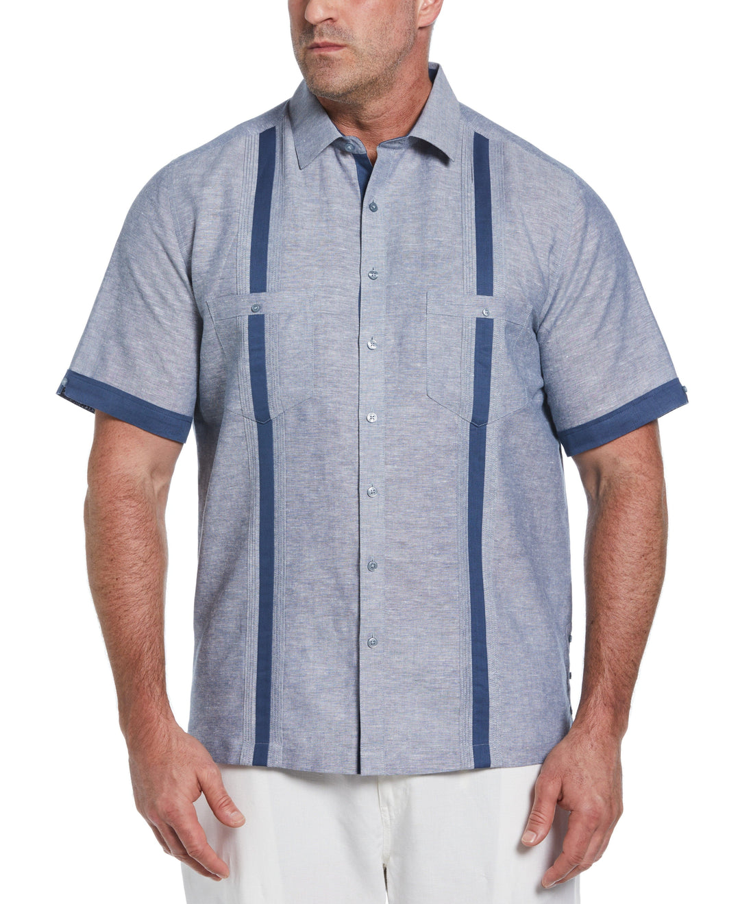 Big & Tall Linen Blend Guayabera Shirt (Ensign Blue) 