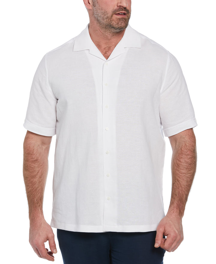 Linen Blend Dobby Camp Collar Shirt (Brilliant White) 