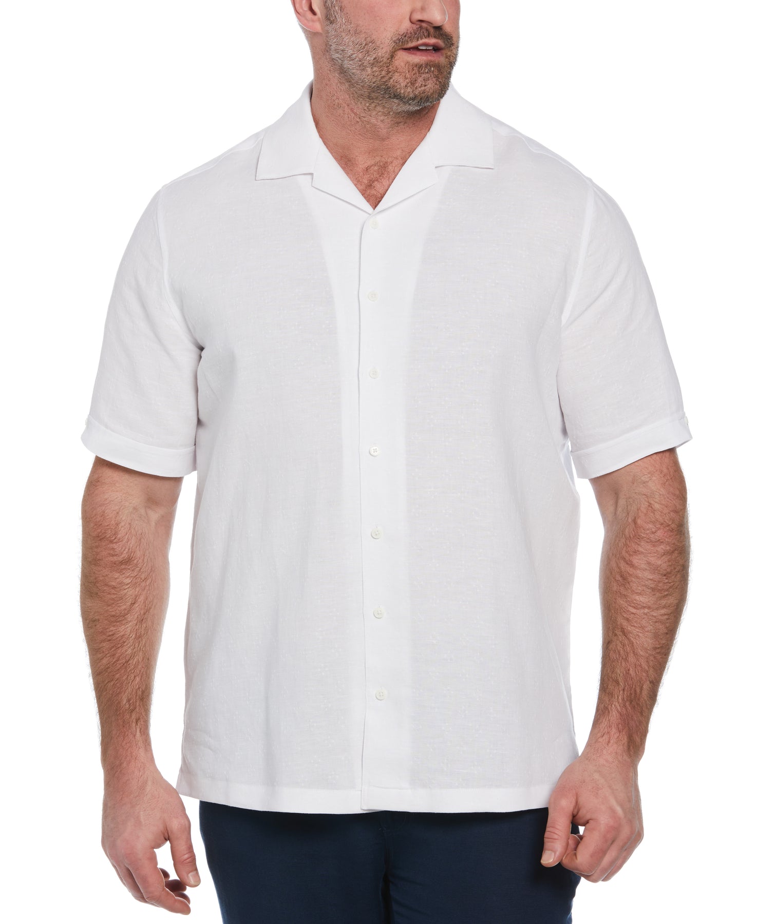 big and tall white dress shirt Big & Tall Linen Blend Dobby Camp Collar Shirt – Cubavera