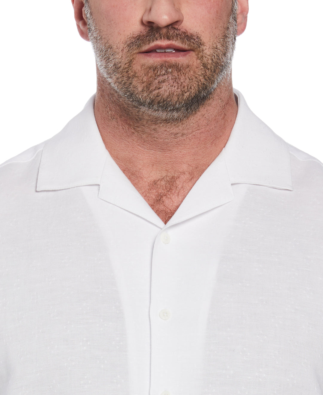 Linen Blend Dobby Camp Collar Shirt (Brilliant White) 