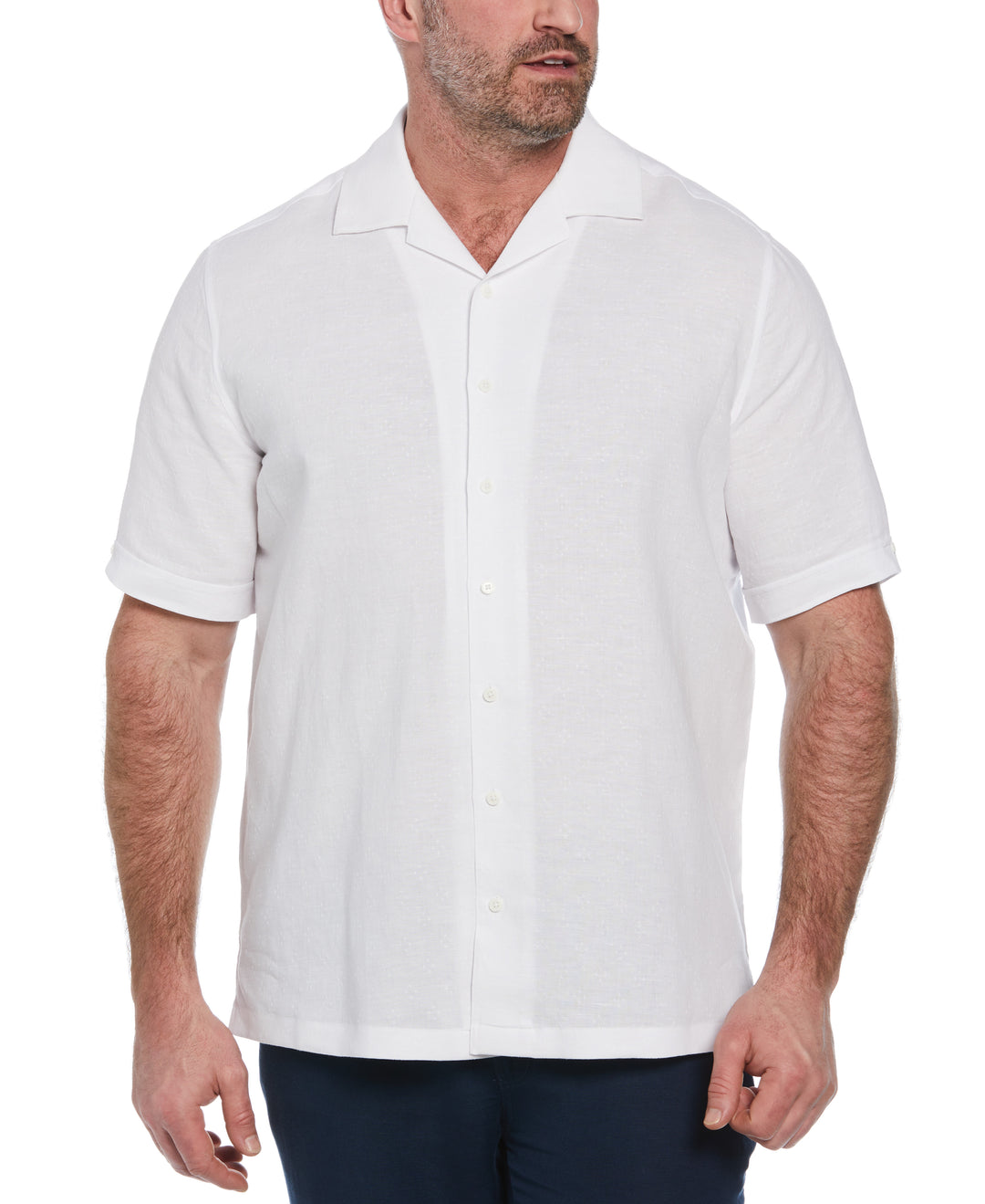 Linen Blend Dobby Camp Collar Shirt (Brilliant White) 