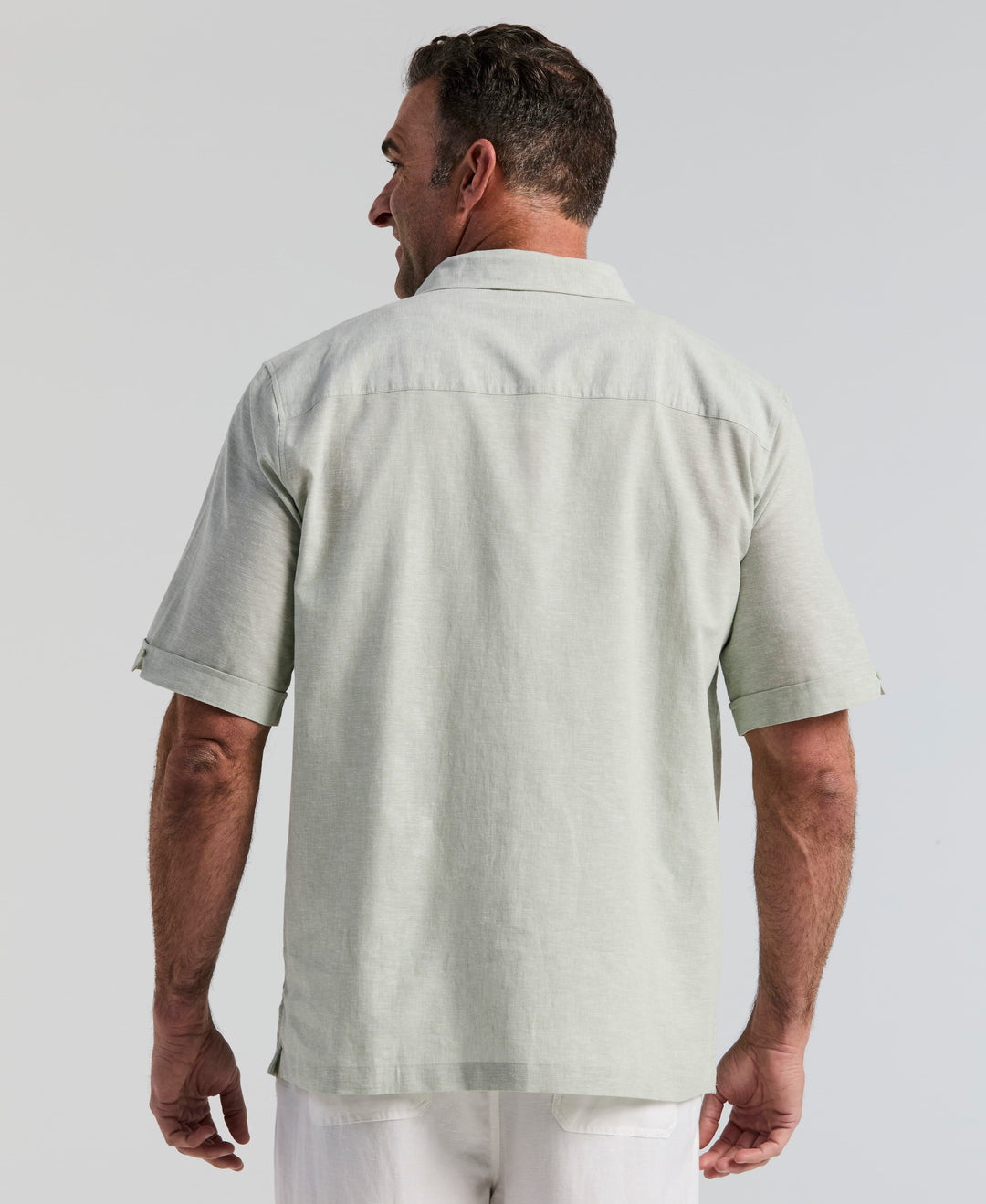 Big & Tall Linen Blend Dobby Panel Shirt (Smoke Green) 