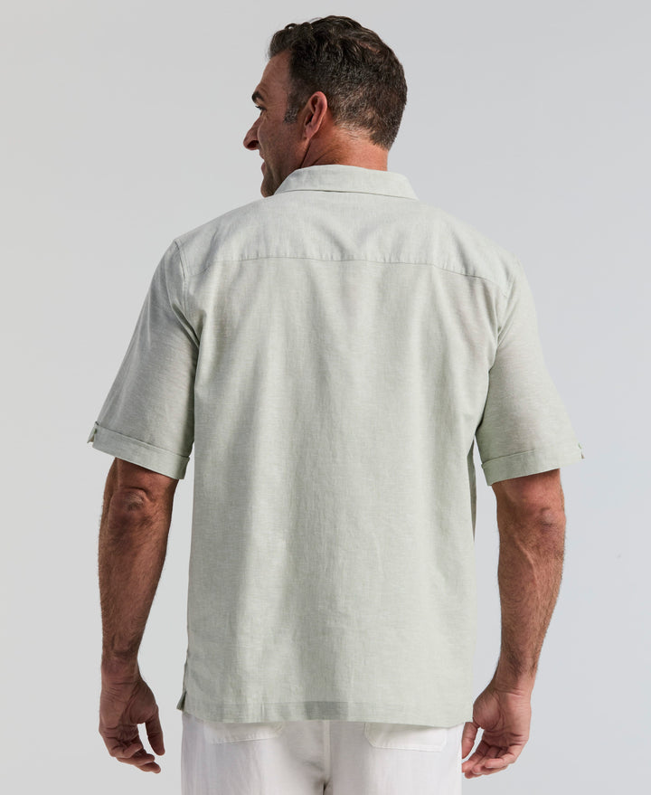 Big & Tall Linen Blend Dobby Panel Shirt (Smoke Green) 