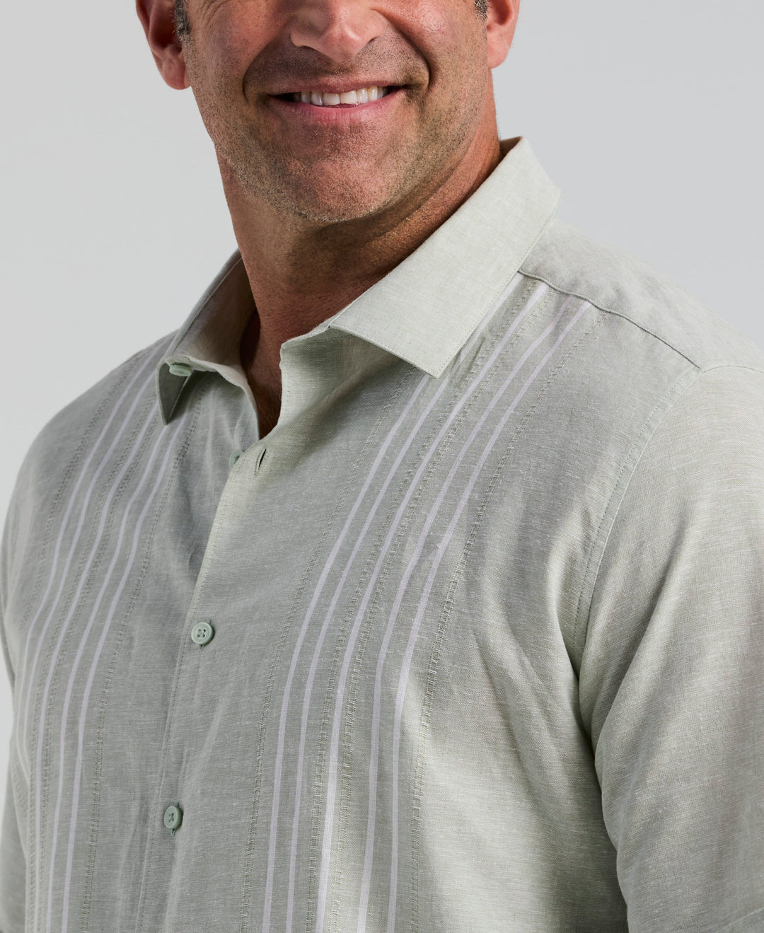 Big & Tall Linen Blend Dobby Panel Shirt (Smoke Green) 