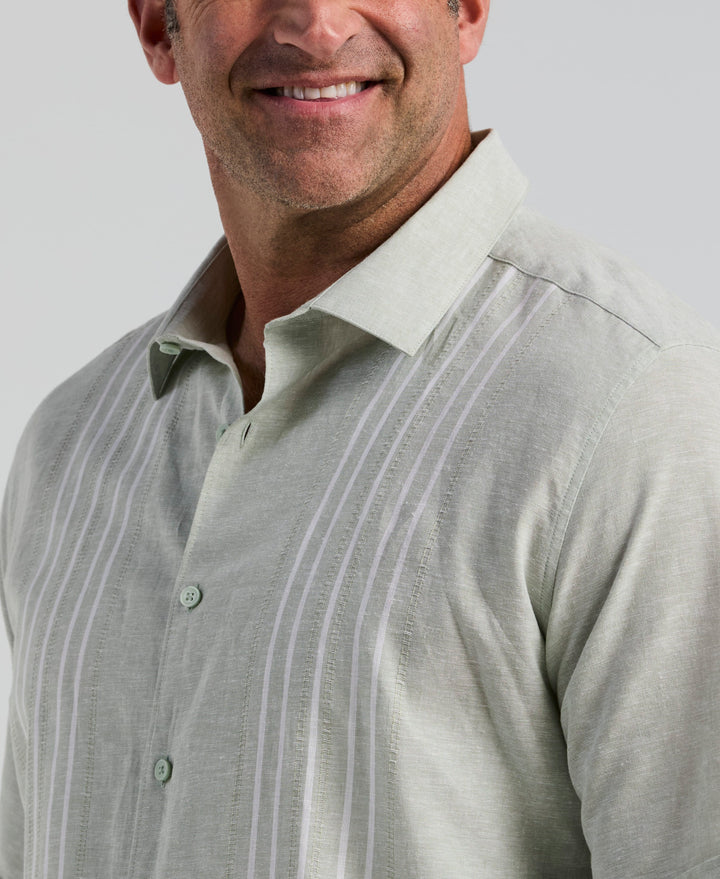 Big & Tall Linen Blend Dobby Panel Shirt (Smoke Green) 