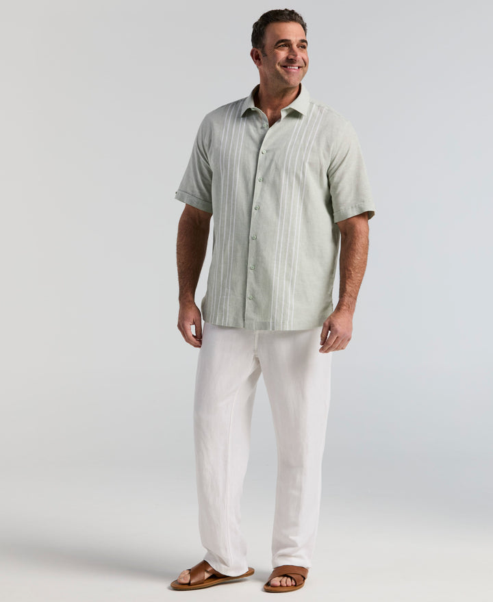 Big & Tall Linen Blend Dobby Panel Shirt (Smoke Green) 