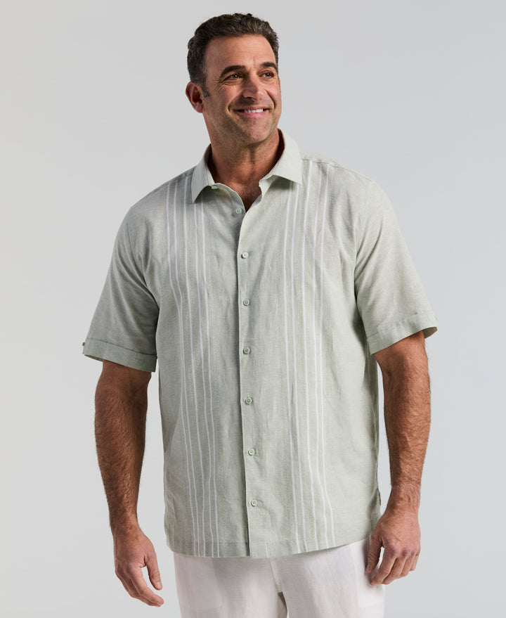 Big & Tall Linen Blend Dobby Panel Shirt (Smoke Green) 