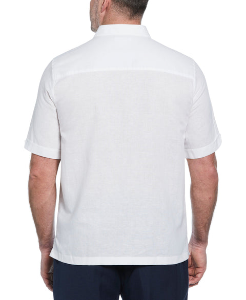Big & Tall Linen Blend Embroidered Panel Shirt (Brilliant White) 