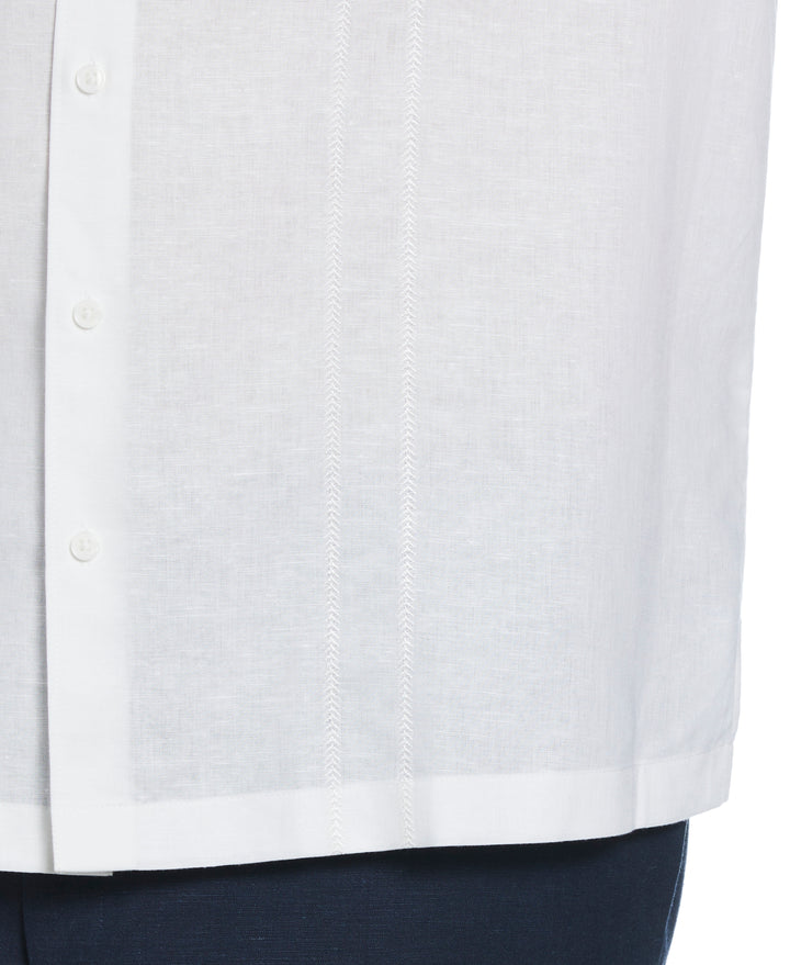 Big & Tall Linen Blend Embroidered Panel Shirt (Brilliant White) 