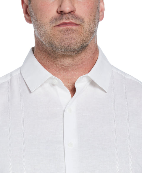 Big & Tall Linen Blend Embroidered Panel Shirt (Brilliant White) 