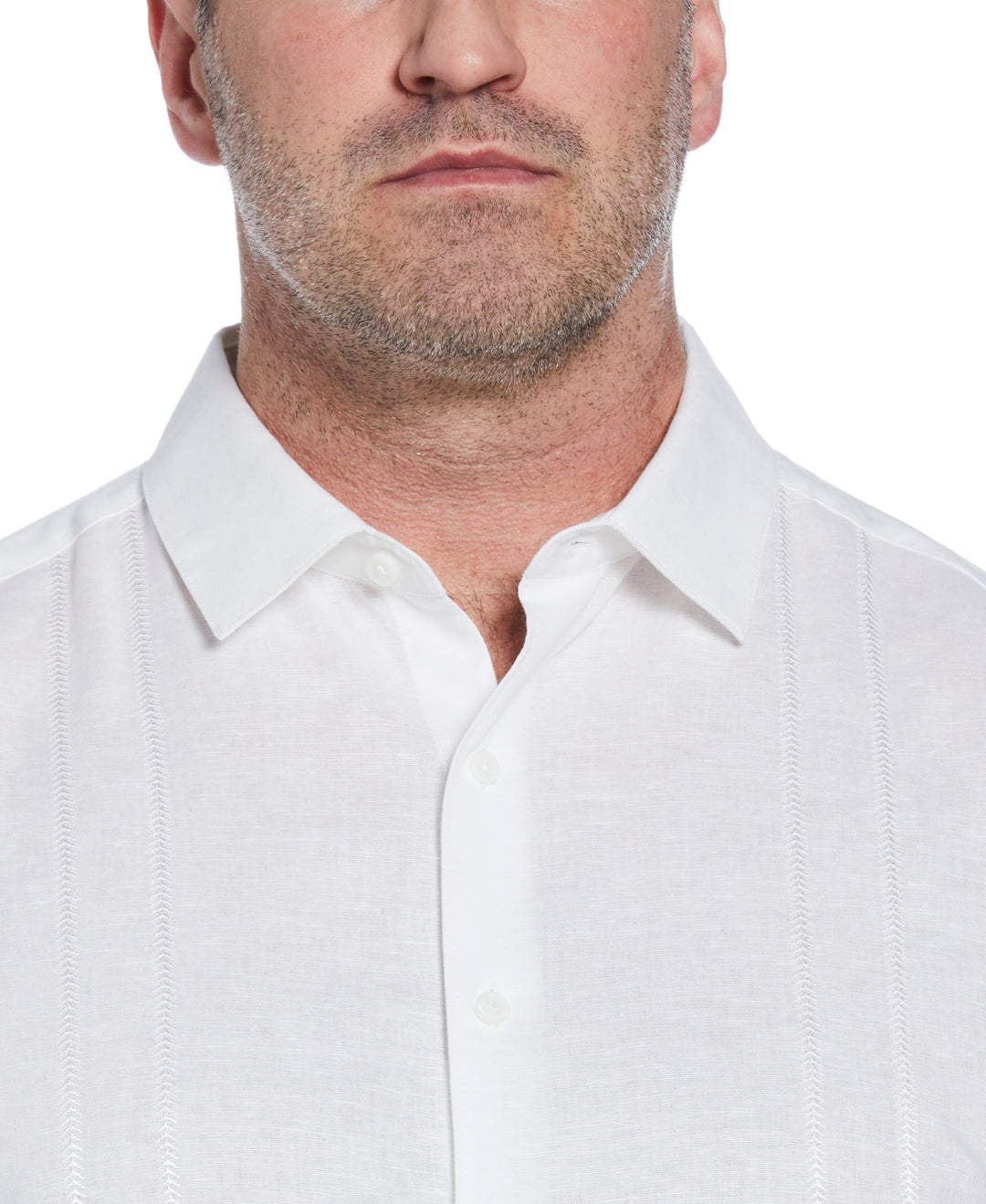 Big & Tall Linen Blend Embroidered Panel Shirt (Brilliant White) 