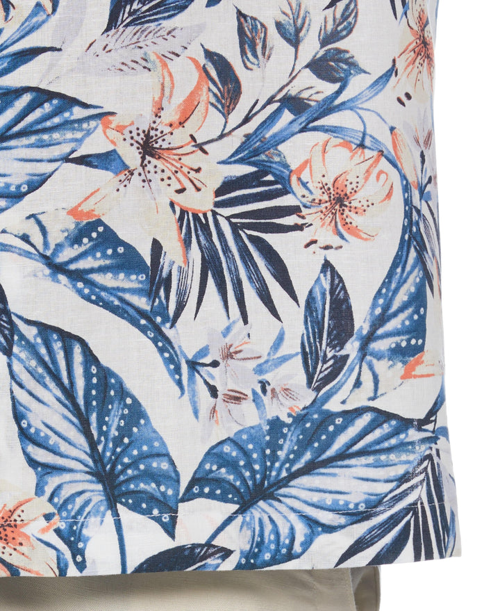 Linen Blend Floral Print Shirt (Brilliant White) 