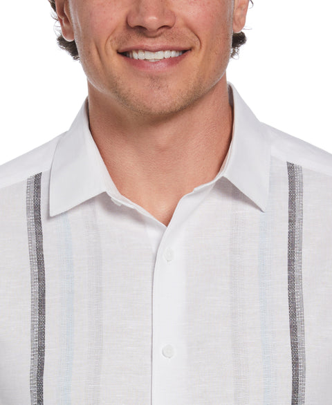 Linen Blend Gradient Panel Shirt (Brilliant White) 