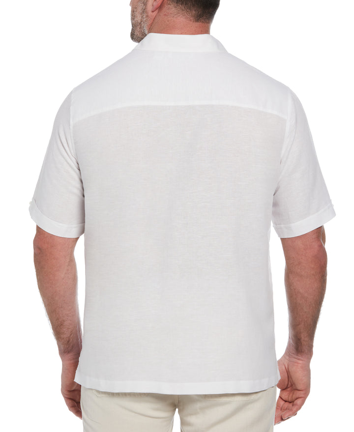 Linen Blend Gradient Stripe Panel Shirt (Brilliant White) 