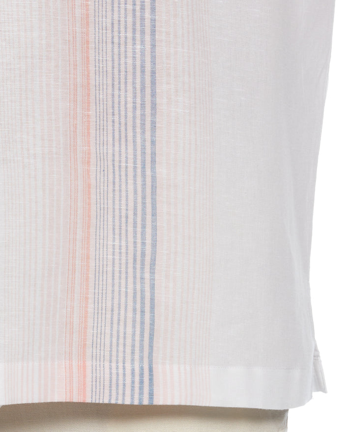 Linen Blend Gradient Stripe Panel Shirt (Brilliant White) 