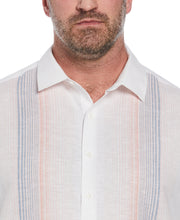 Linen Blend Gradient Stripe Panel Shirt (Brilliant White) 